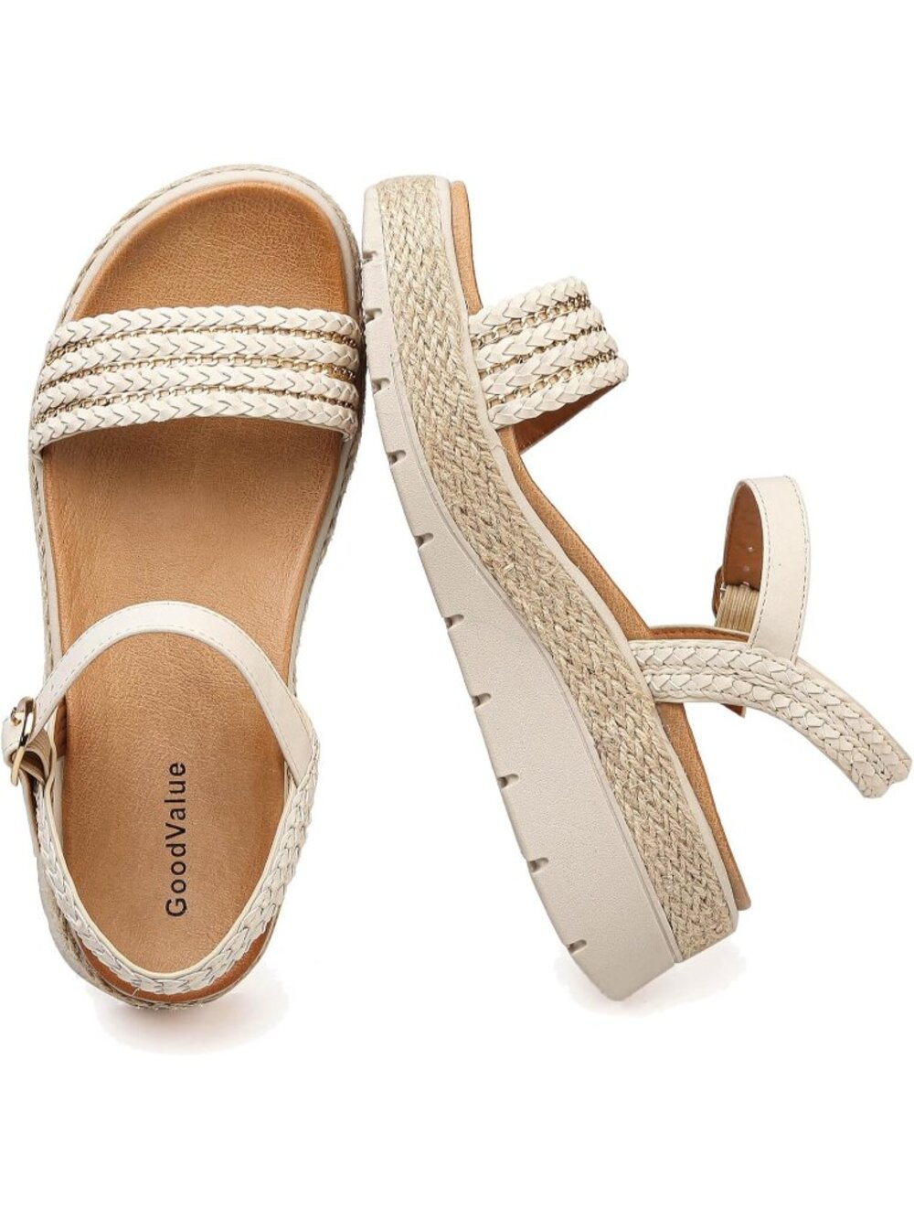 Women's Platform Espadrille Wedge Sandals Ankle Strap B Beige Open Toe Sandals